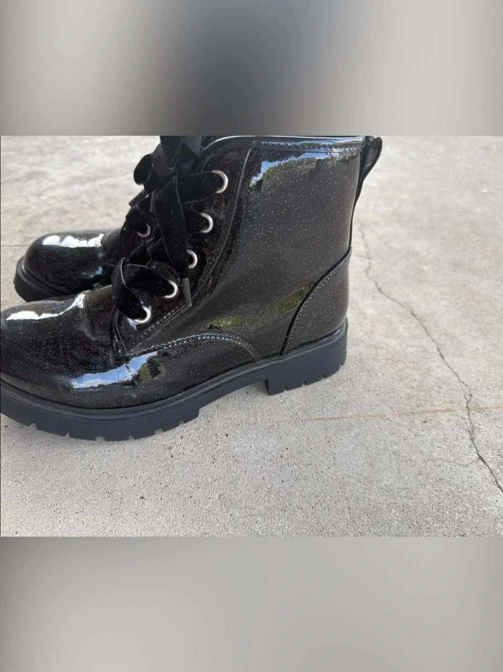 Kids Black Patent Combat Boots